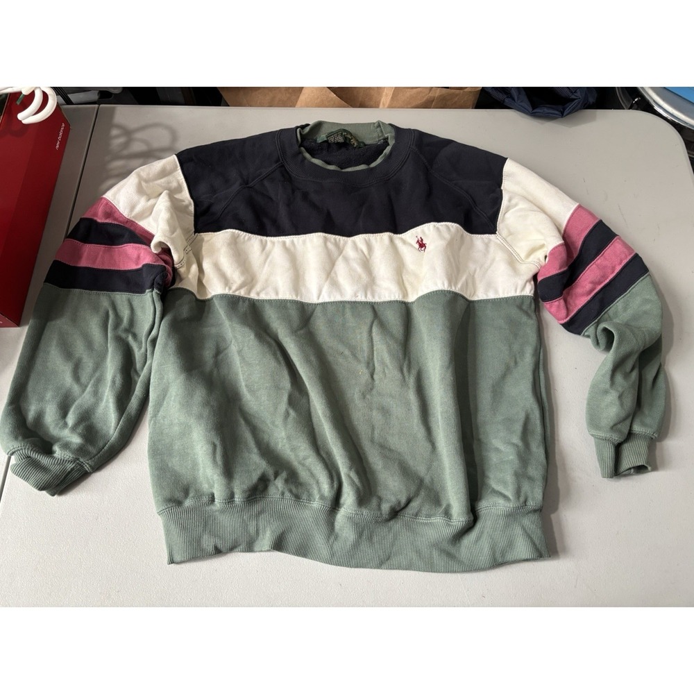 KNIGHTS OF THE ROUNDTABLE - Vtg Blue Pink Green Colorblock Sweatshirt, Mens L